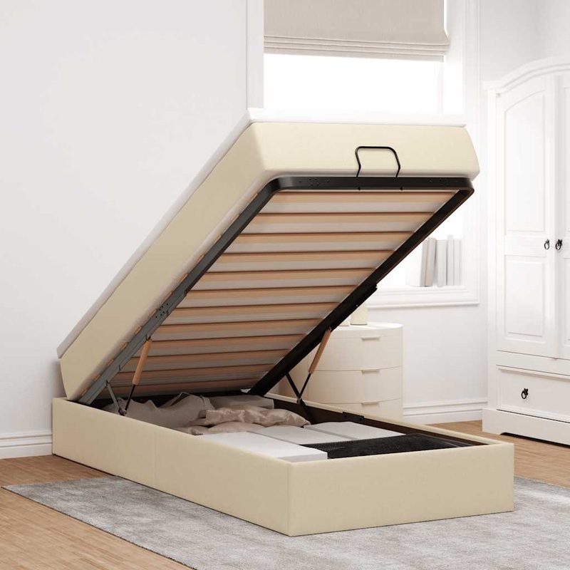 Cadre de lit ottoman avec matelas crme 80x200 cm tissu