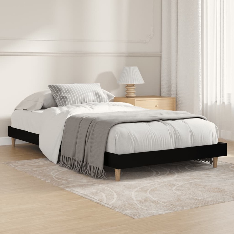 Cadre de lit sans matelas noir 90x190 cm bois ingnierie
