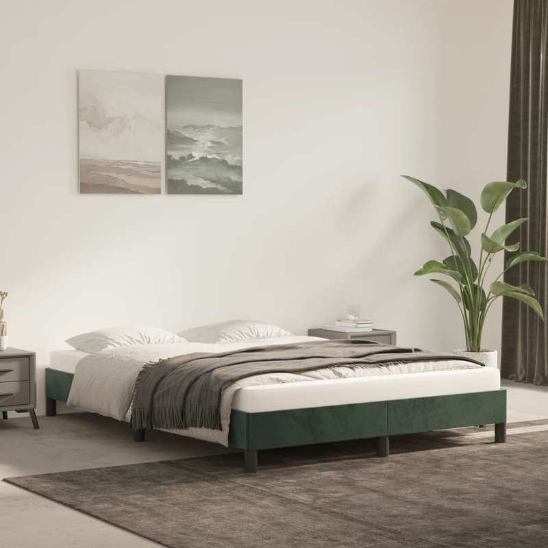 Cadre de lit sans matelas vert fonc 140x200 cm velours