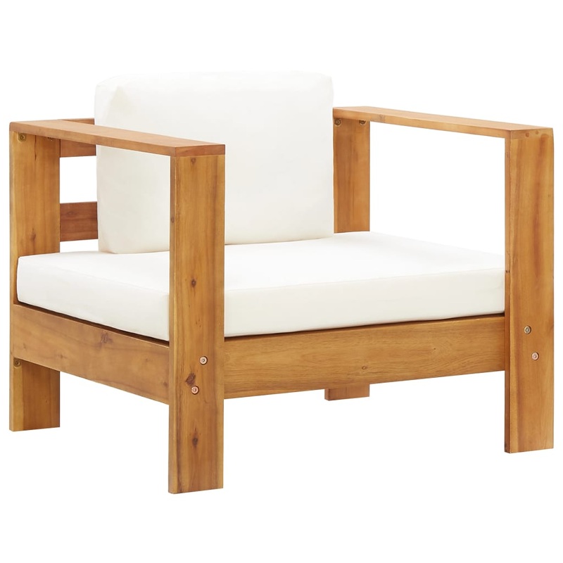 Chaise de jardin avec coussin Crme Bois d'acacia solide