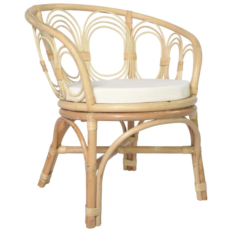 Chaise  manger avec coussin Rotin naturel et lin