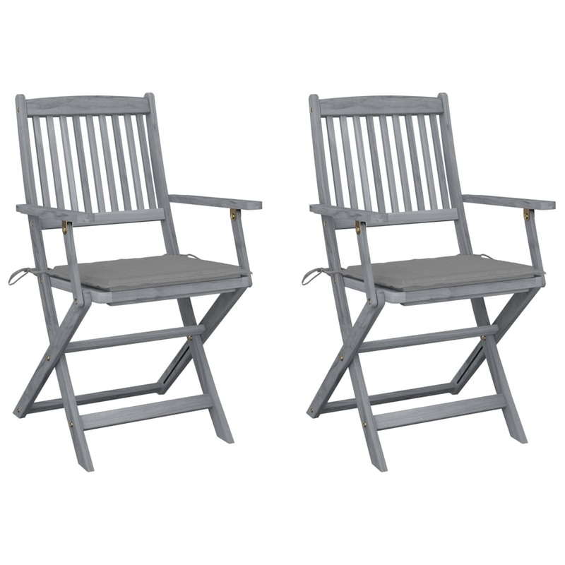 Chaises pliables d'extrieur lot de 2 et coussins Bois d'acacia