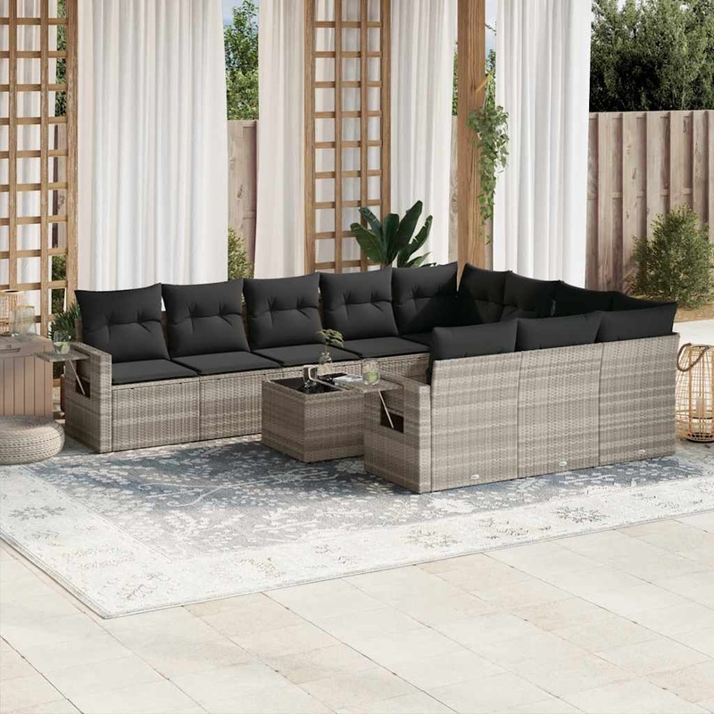 Salon de jardin 11 pcs avec coussins gris clair rsine tresse