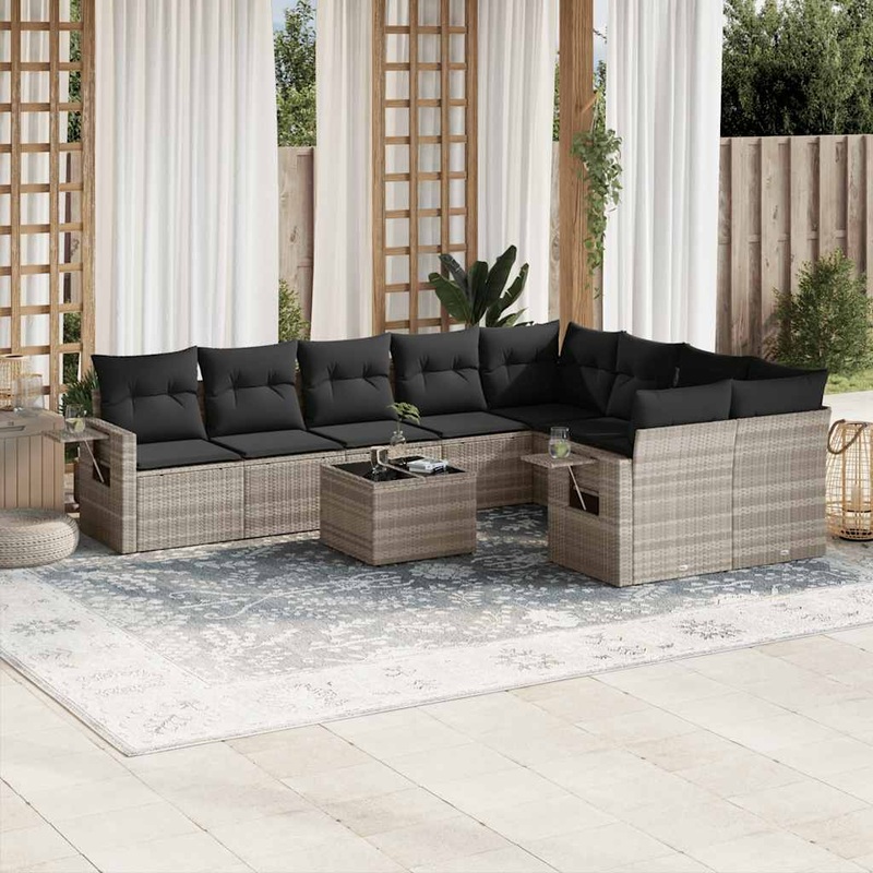 Salon de jardin avec coussins 10 pcs gris clair rsine tresse