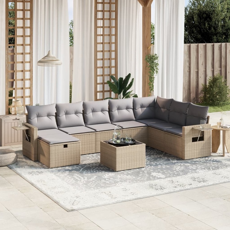 Salon de jardin avec coussins 9pcs mlange beige rsine tresse