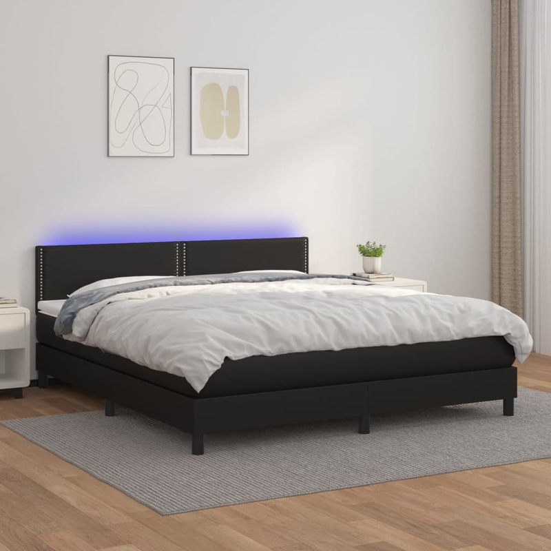 Sommier  lattes de lit avec matelas et LED Noir 180x200cm