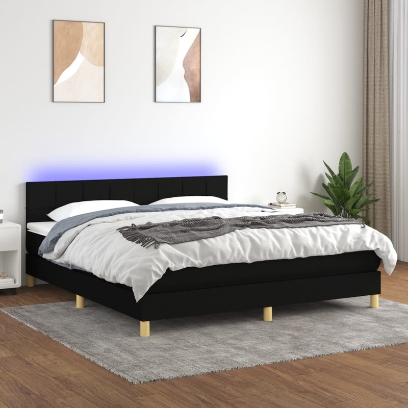 Sommier  lattes de lit avec matelas LED Noir 180x200 cm Tissu