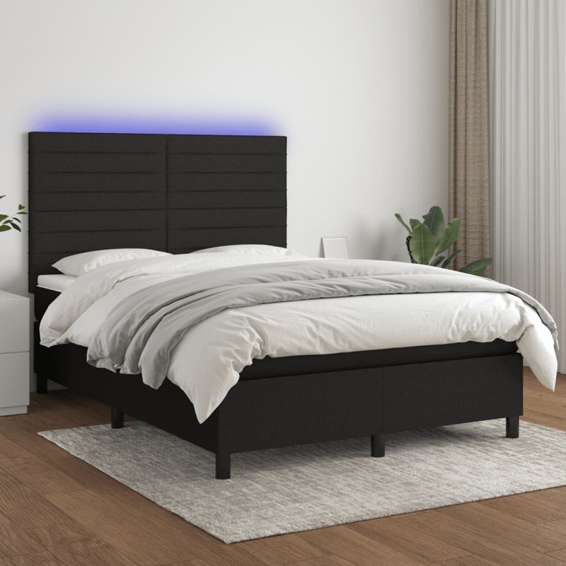 Sommier  lattes de lit et matelas et LED Noir 140x190 cm Tissu