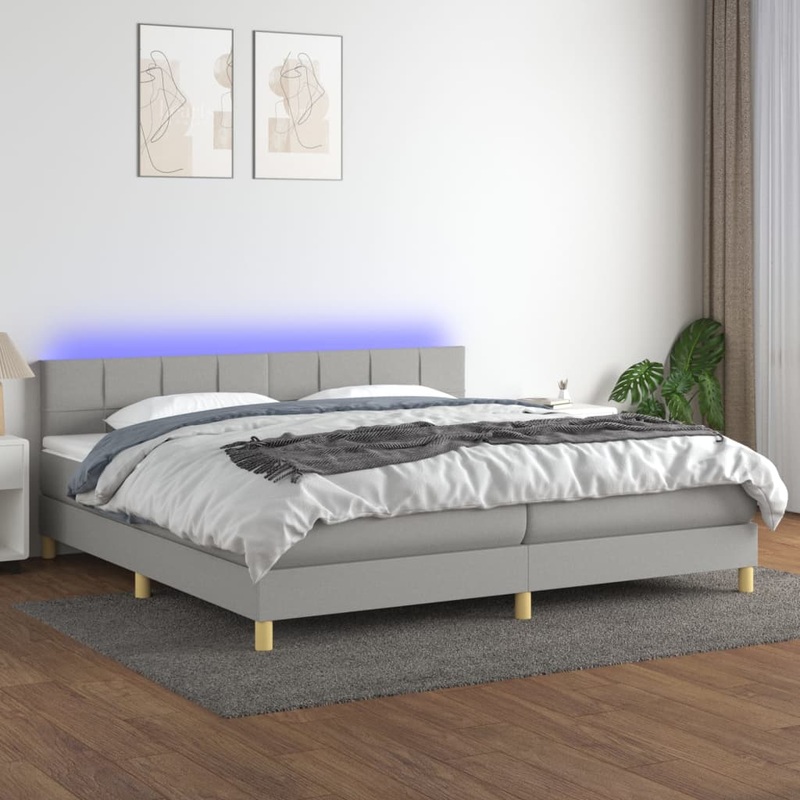 Sommier  lattes de lit matelas LED Gris clair 200x200 cm Tissu