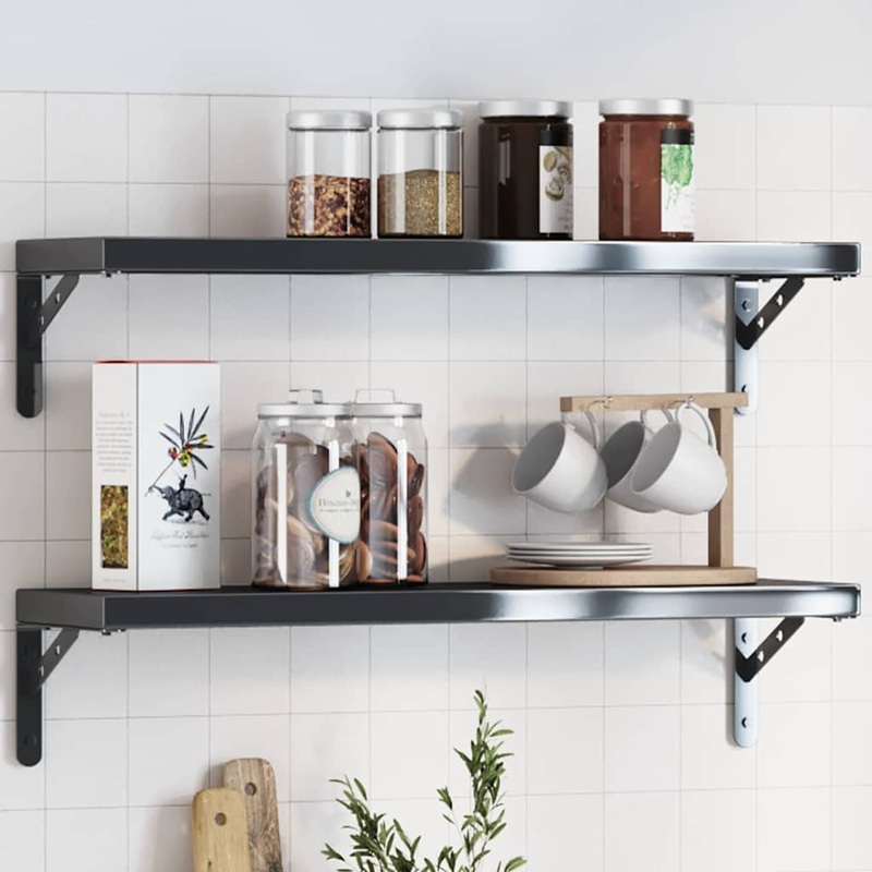 Supports d'tagres 4 pcs 20x2,5x14 cm noir acier inoxydable