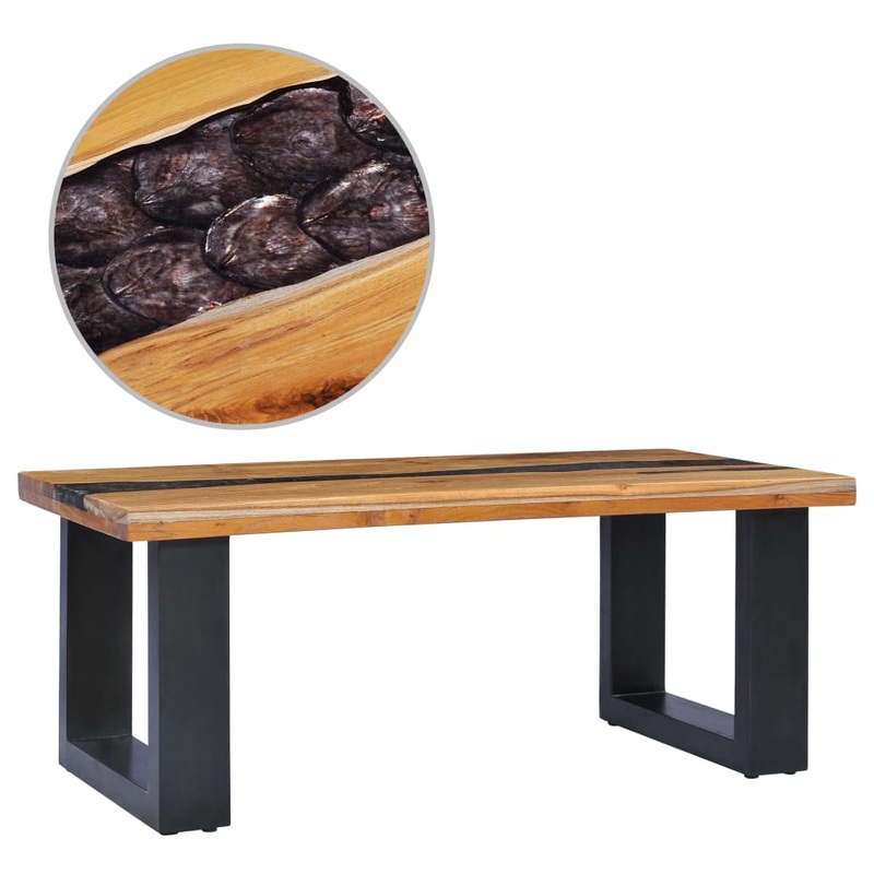 Table basse 100x50x40 cm Bois de teck massif et polyrsine