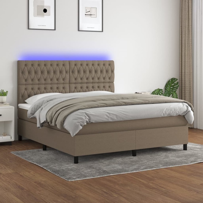 Sommier  lattes de lit et matelas et LED Taupe 160x200cm Tissu