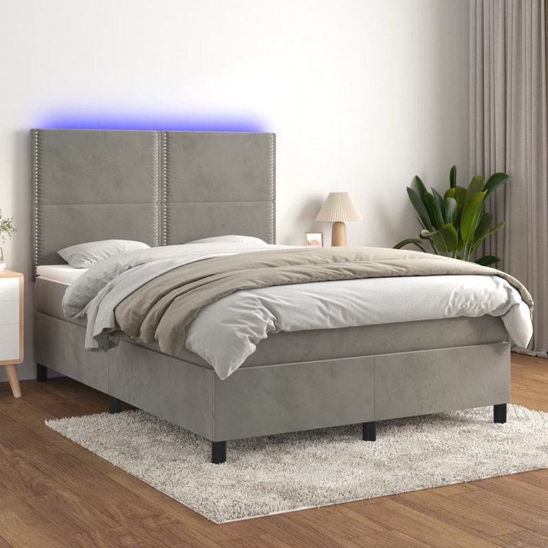 Sommier  lattes de lit matelas et LED Gris clair 140x190 cm