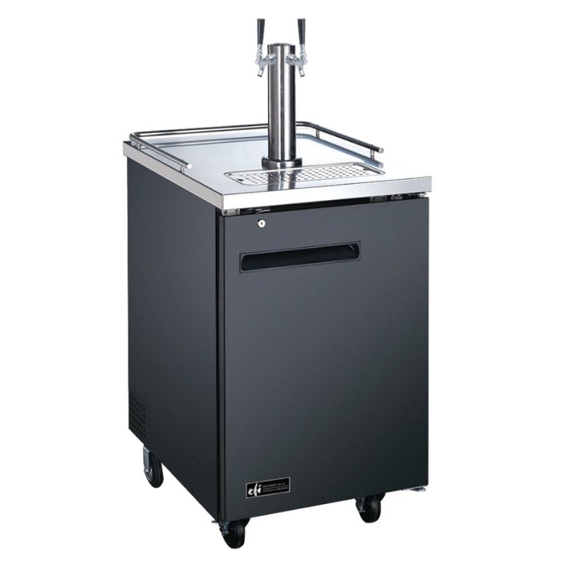 EFI CBBDD1-24CC 23.5" 1-Keg Solid Door Black Direct Draw Beer Dispenser with 2 Taps