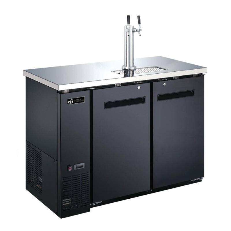 EFI CBBDD2-48CC 49" 2-Keg Solid Door Black Direct Draw Beer Dispenser with 2 Taps