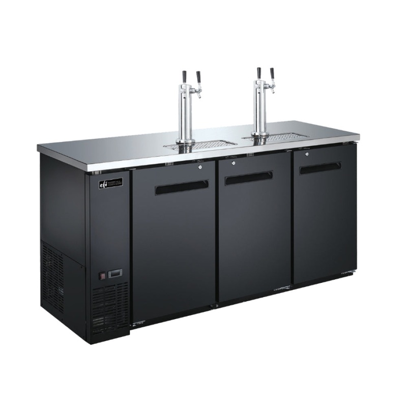 EFI CBBDD3-72CC 73" 3-Keg Solid Door Black Direct Draw Beer Dispenser with 4 Taps