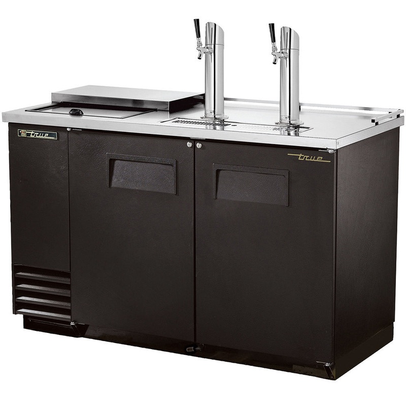 True TDD-2CT-HC 59" 2-Keg Solid Black Club Top Direct Draw Kegerator Beer Dispenser With 2 Taps
