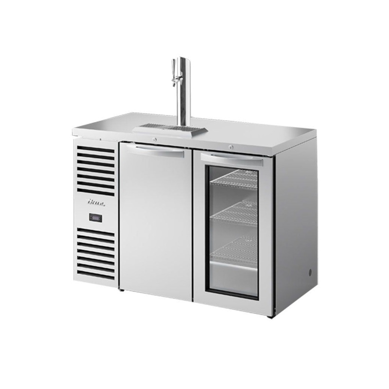 True TDR48-RISZ1-L-S-SG-1 48" 1-Keg Stainless Steel Combination Solid/Glass Swing Door Beer Dispenser With 1 Tap