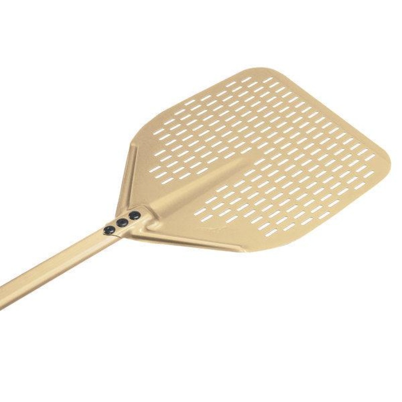 GI Metal Gold 14" Aluminum Square Perforated Pizza Peel with 71" Handle - AV-37RF/180