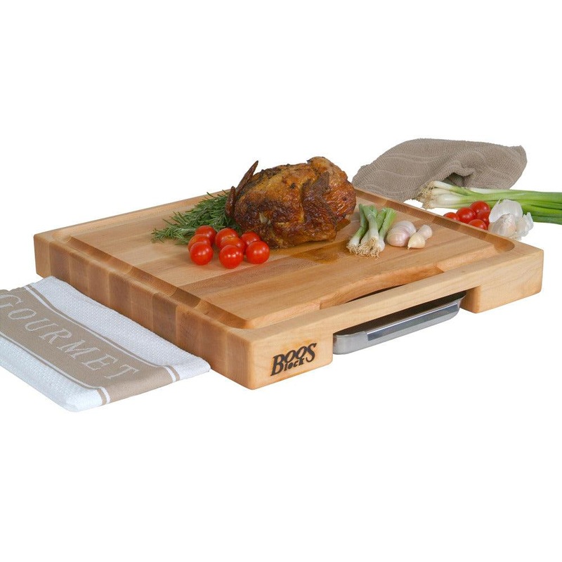 John Boos PM18180225-P-RK Newton Prep Master II Reversible Maple Cutting Board with Rocker and Tray
