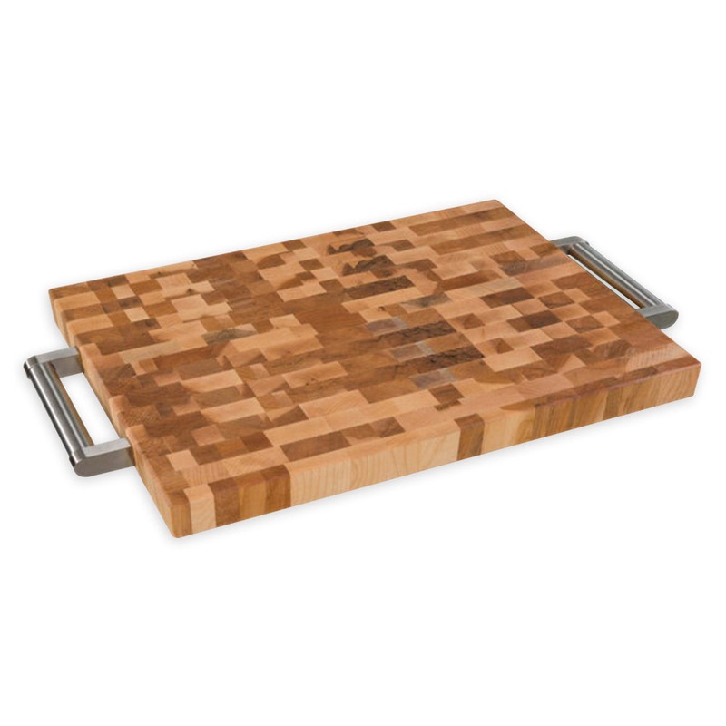 Planches Labell L13188 13 x 18 x 1.25 Butcher Block with Stainless Steel Handles