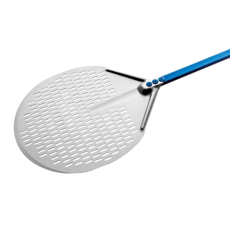 GI Metal A-37F/120 Azzurra 14 Aluminum Round Perforated Pizza Peel with 47 Handle