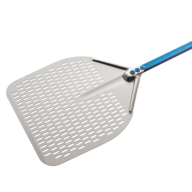 GI-Metal Azzurra 38" Anodized Aluminum Square Perforated Pizza Peel with 23.5" Handle - A-30RF/60