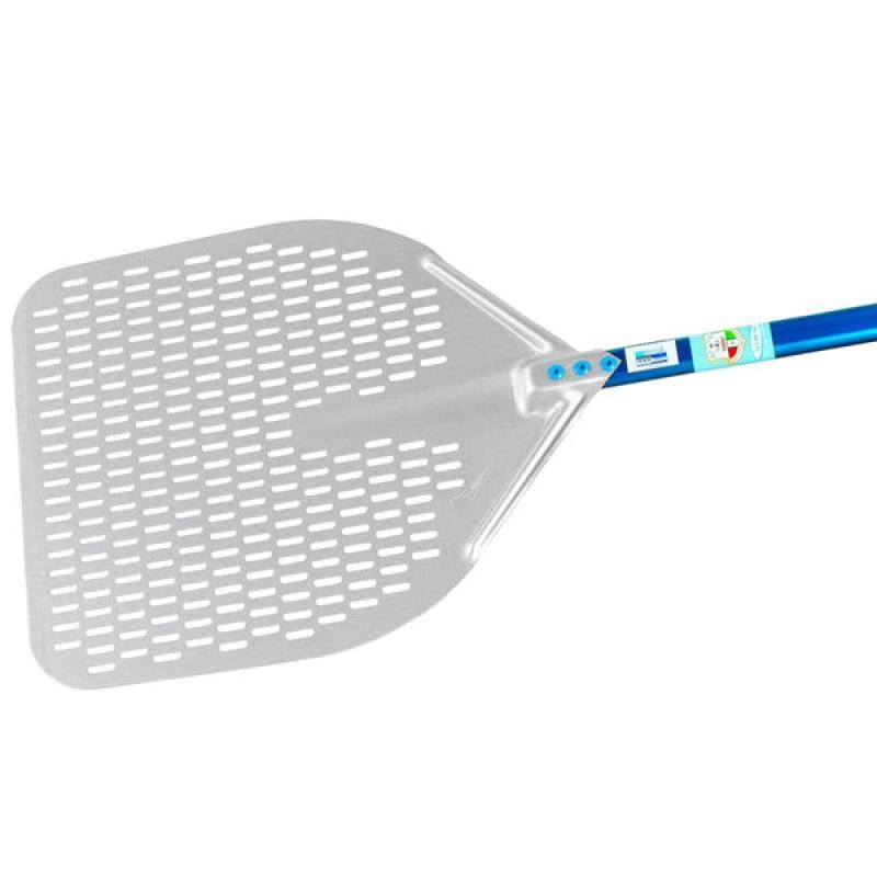 GI Metal A-32RF/120 Azzurra 13 Anodized Aluminum Square Perforated Pizza Peel with 47 Handle