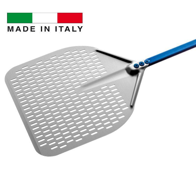 GI Metal A-32RF/60 Azzurra 13 Aluminum Rectangular Perforated Pizza Peel with 23 Handle