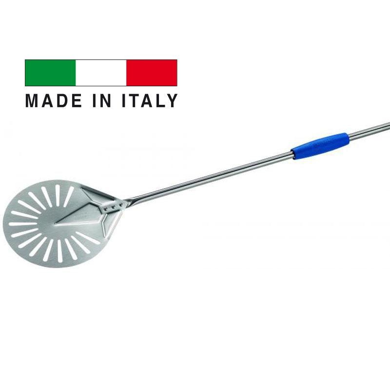 GI Metal I-23F Azzurra 9 Stainless Steel Perforated Round Pizza Peel with 59 Handle