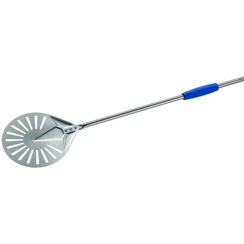 GI Metal I-26F Azzurra 10 Stainless Steel Perforated Round Pizza Peel with 59 Handle