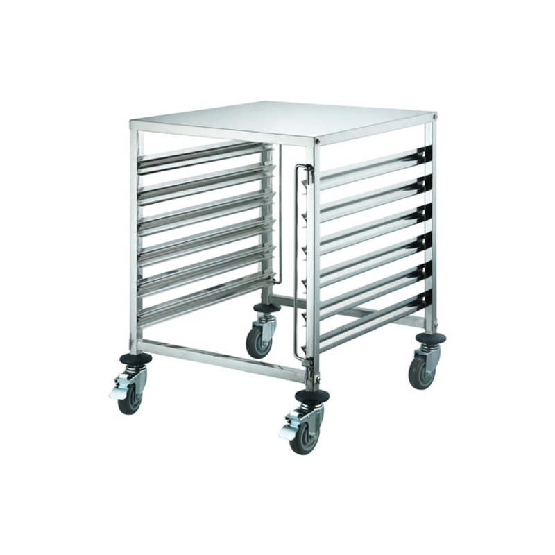 Winco SRK-12D 12-Tier Stainless Steel Side-Load Steam Table Pan / Food Tray Racks with Brakes