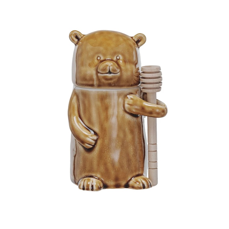 Honey Bear Honey Jar w/ Wood Honey Dipper