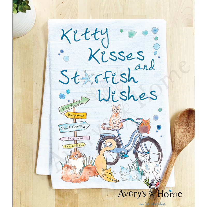 Cats at the Beach Kitty Kisses Kitchen Towel