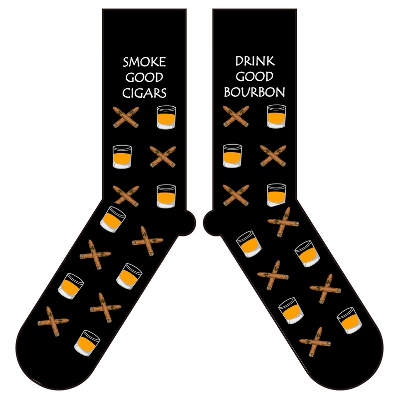 Drink Good Bourbon Smoke Good Cigars Fun Mens Socks