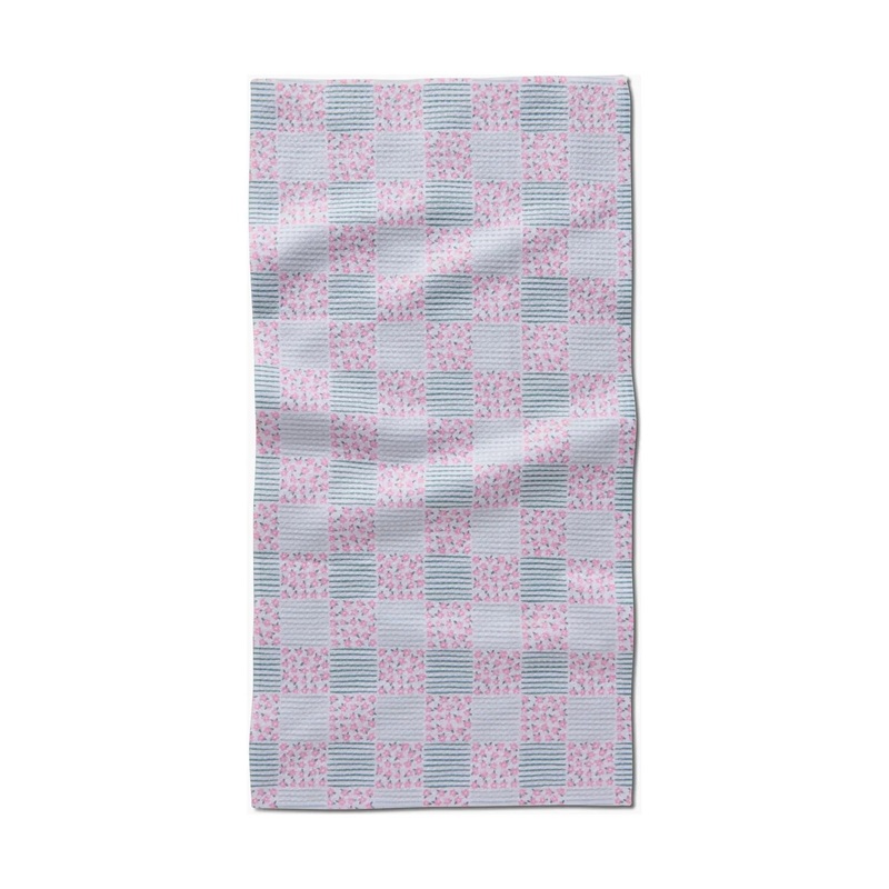 Mini Flowers and Stripes Check Pink and Green Geometry Bar Towel