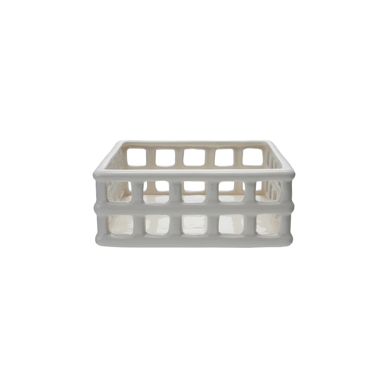 Ceramic Open Weave Napkin Holder, White (Holds 6" Square Napkin)