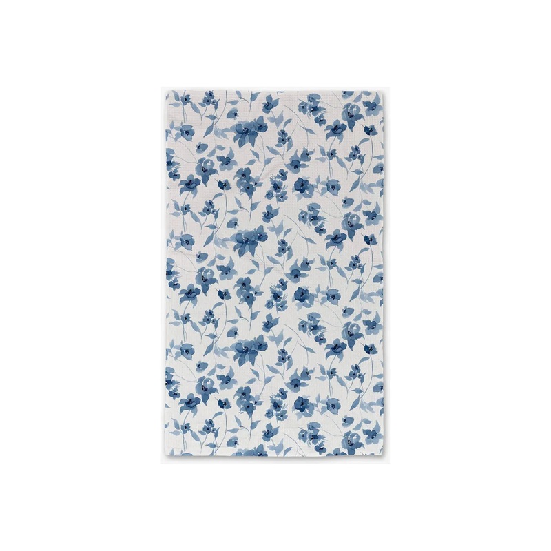 Blue Floral Geometry Tea Towel