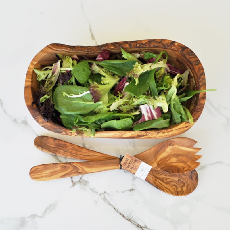 Olive Wood Boat Shaped Bowl + Salad Servers