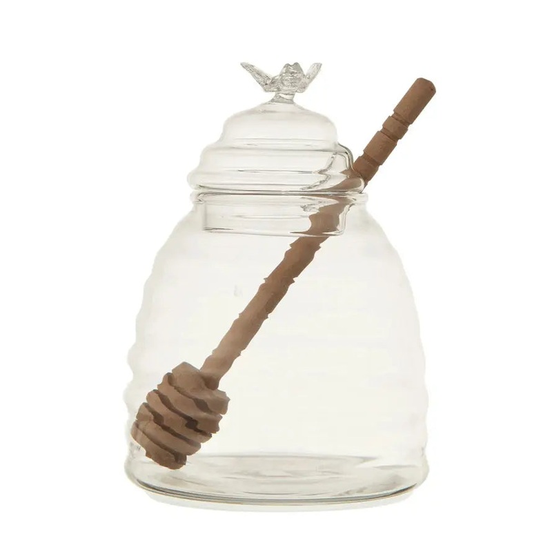 Glass Honey Jar With Wood Honey Dipper