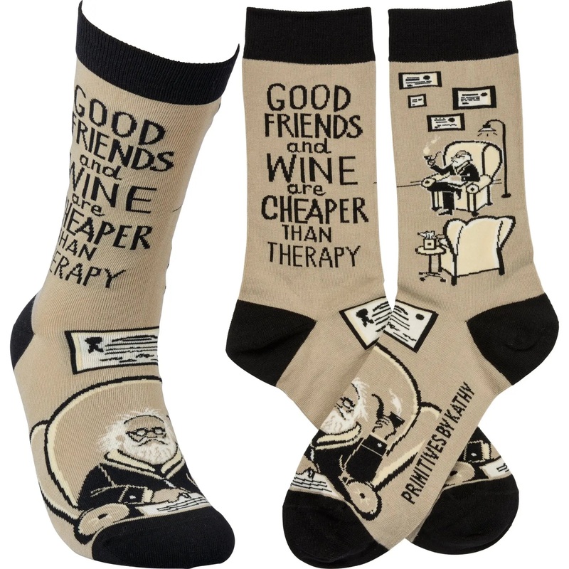 Primitives By Kathy - "Good Friends And Wine" Socks