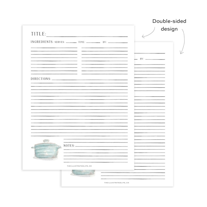 Recipe Binder Filler Pages: Dutch Oven (Blue)