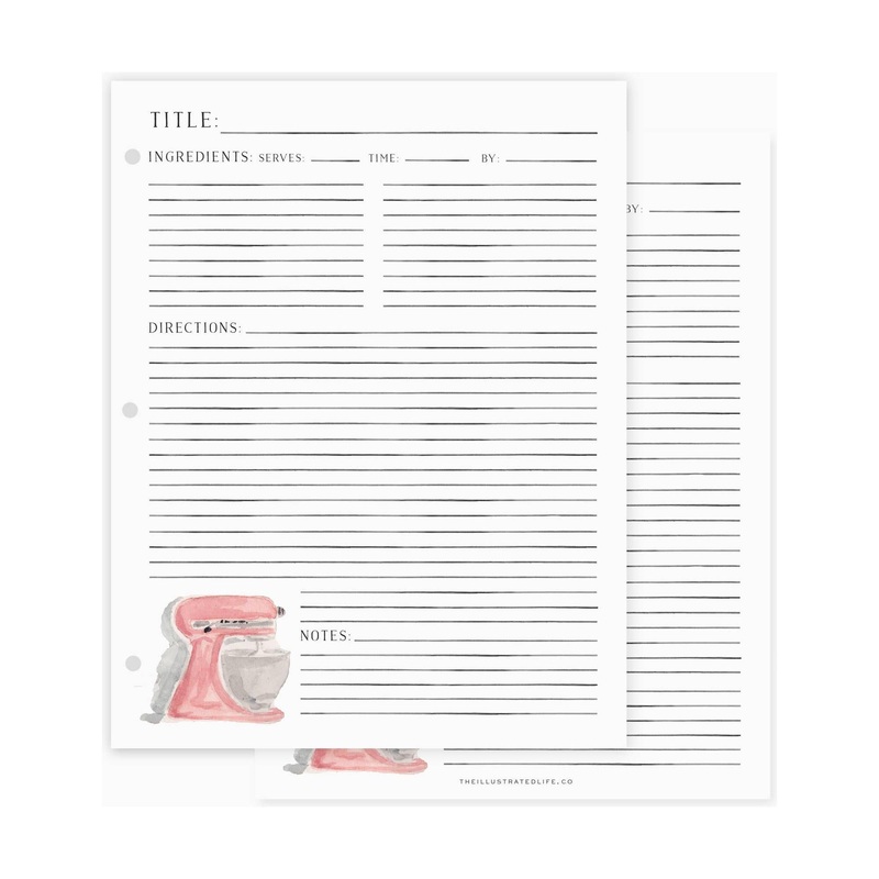 Recipe Binder Filler Pages: Mixer (Pink)