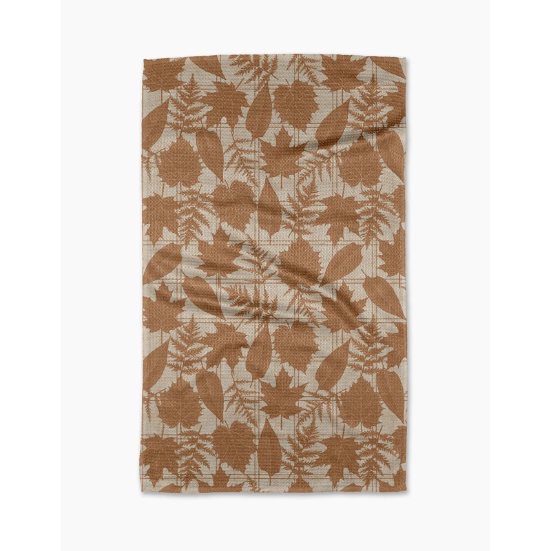 Autumnal Gold Leaves Geometry Tea Towel
