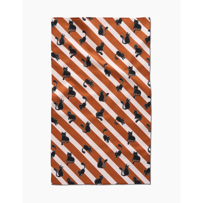 Orange Striped Black Cats Geometry Tea Towel