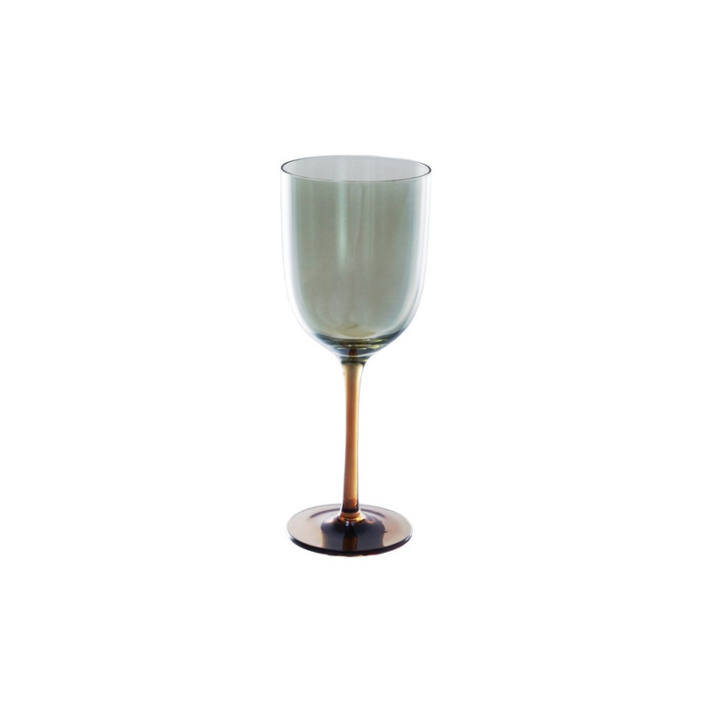 Stemmed Wine Glass, Iridescent Finish, Amber Color & Green 12 oz.