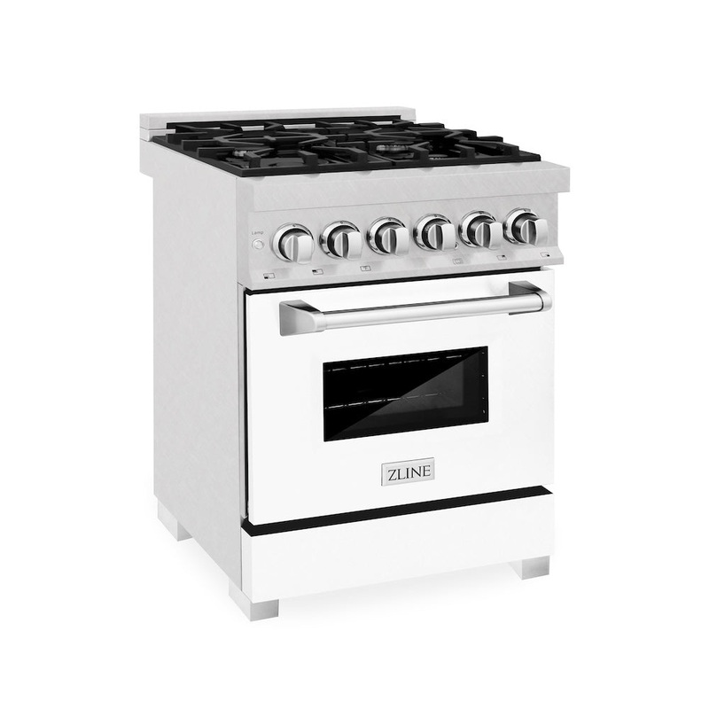 ZLINE 24 in. 2.8 cu. ft. Legacy Dual Fuel Range with 4 Burner Gas Cooktop and Electric Convection Oven in Satin Stainless Steel and Black Matte Door (RAS-BLM-24)