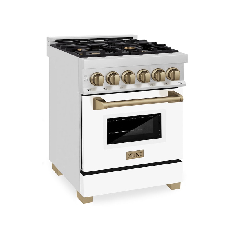 ZLINE Autograph Edition 24 in. 2.8 cu. ft. Legacy Dual Fuel Range with 4 Burner Gas Cooktop and Electric Convection Oven in Stainless Steel with White Matte Door and Matte Black Accents (RAZ-WM-24-MB)