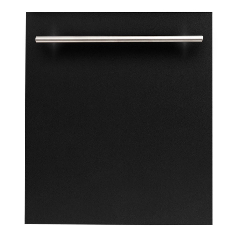 ZLINE 24 in. Black Matte Top Control Built-In Dishwasher with Stainless Steel Tub and Modern Style Handle, 52dBa (DW-BLM-H-24)