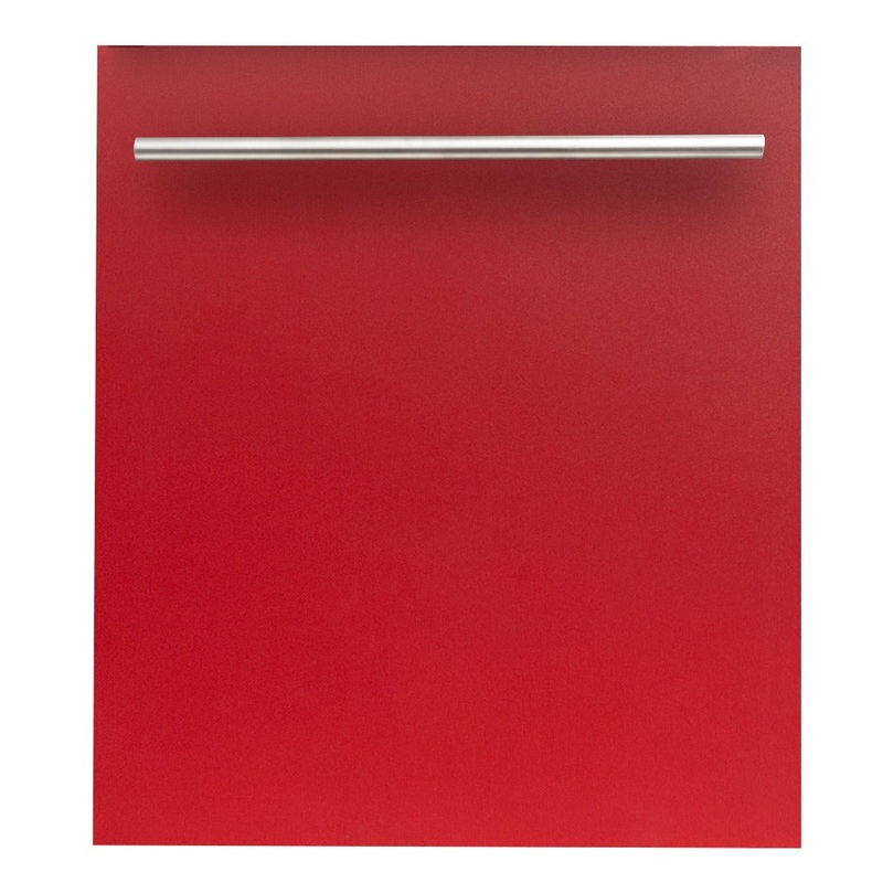 ZLINE 24 in. Red Matte Top Control Built-In Dishwasher with Stainless Steel Tub and Modern Style Handle, 52dBa (DW-RM-H-24)
